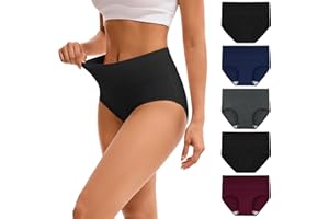 INNERSY Womens High Waisted Underwear Cotton Plus Size Ladies Panties 5-Pack