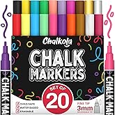 Chalkola 20 Fine Tip Liquid Chalk Markers for Blackboard (3mm Reversible Tip, Neon, Pastel Colors + Gold, Silver) | Thin Chalk pens for Chalkboards, Window, Car, Glass - Erasable Chalkboard Markers
