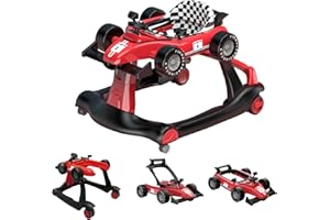 CAM2-KIDS 4-in-1 Baby Walker, Foldable Activity Walker with Adjustable Height & Speed, Music, Lights, Steering Wheel, Activity Baby Push Walker for Boys Girls Aged 6–18 Months (Red)