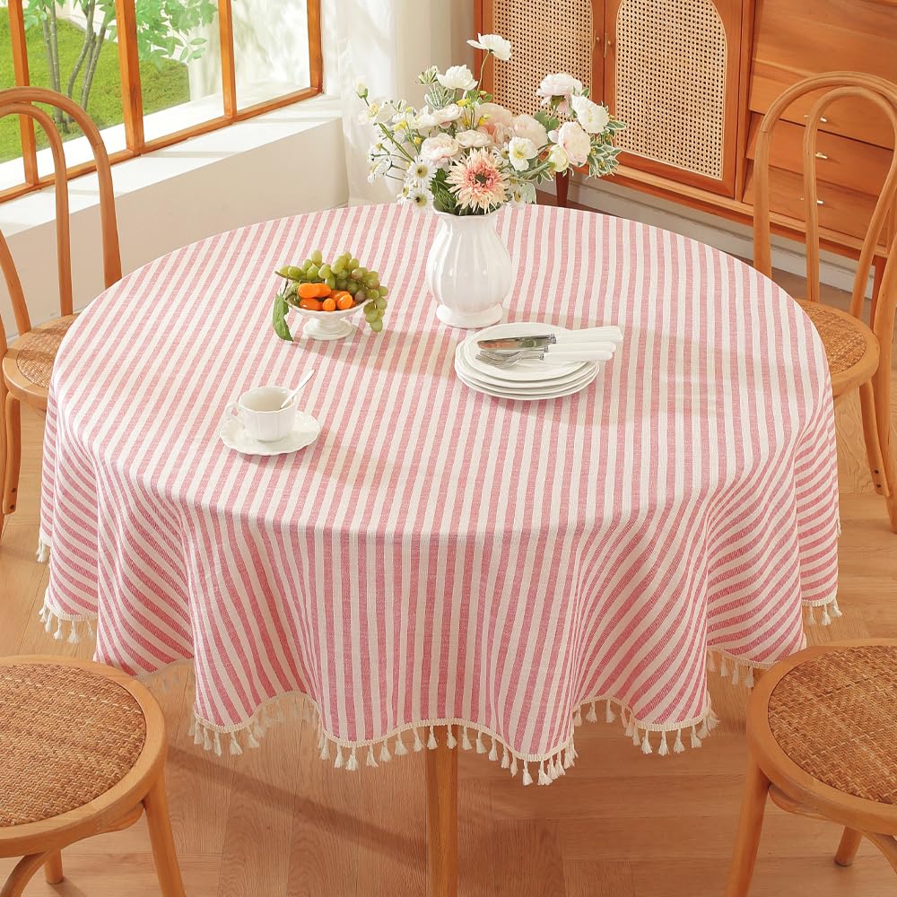 Photo 1 of *** BLUE STRIPES**TruDelve 70 Inch Round Tablecloth Red and White Striped Cloth Tablecloths Circle Outdoor Picnic Table Cloth Round Cover (Red,70",Round)