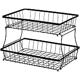 HOSY 2 Tier Steel Basket, Standing Storage Rack Ideas for Fruits, Vegetables, Bread, etc. (14-inch)