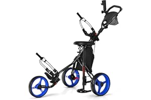 DORTALA Golf Push Pull Cart, Lightweight 3 Wheels Golf Push Cart, Golf Trolley W/Storage Bag & Foot Brake, 4 Height Positon Handle, Quick Open Golf Push Cart