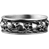 BySilverStone - Skull Ring in Oxidized Sterling Silver, Mens Gothic Wedding Ring, Engraved Goth Engagement Ring For Men, Witch Ring For Best Friend Gift