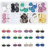 SUNNYCLUE 118PCS DIY 15 Pairs Druzy Stud Earrings Making Starter Kit 6 Color 36pcs 12mm Flat Back Druzy Resin Cabochons, 3 Color 30pcs Blank Stud Bezel Earring Settings Post, Earnuts, Instruction