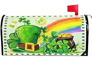 Wamika St.Patrick's Day Shamrocks Mailbox Cover Magnetic Standard Size Elf Hat Clover Rainbow Golden Coin Letter Post Box Cover Wrap Decoration Welcome Home Garden Outdoor 21" Lx 18" W