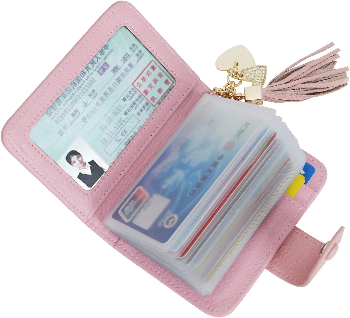 Credit Card Holders Women Ladies Leather Credit Card Wallets Business Credit Card Holder Card Case for Women (Pink) - Image 3
