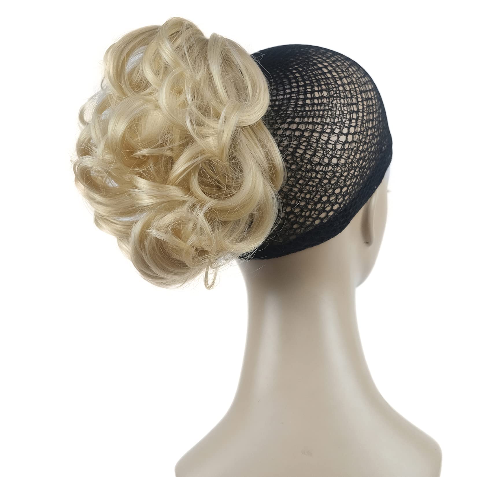 Lydell Short Ponytail Hair Extensions Wavy Curly Synthetic Hairpiece with Jaw Claw (26 Bright Golden Blonde)
