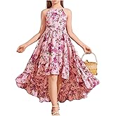 Verdusa Girl's Floral Print High Low Halter Dress Cut Out Back Sleeveless Ruffled Flowy Dress
