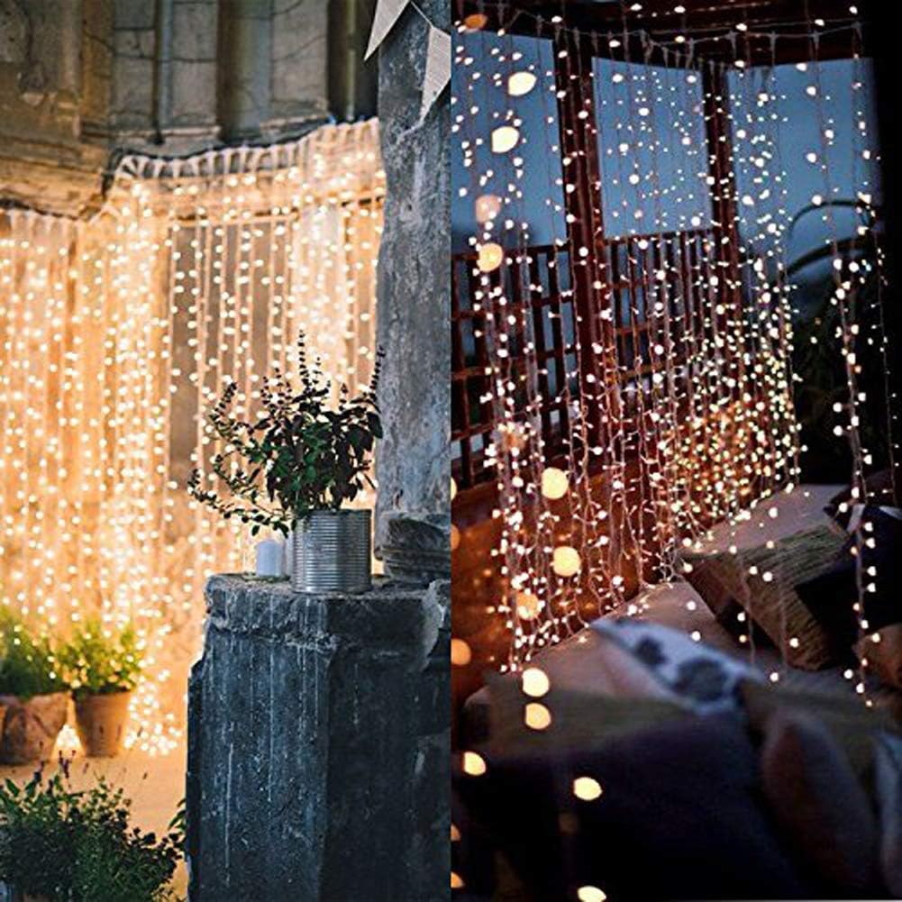 Twinkle Star 300 LED Window Curtain String Light Wedding Party Home Garden Bedroom Outdoor Indoor Wall Decorations, Warm White: Home & Kitchen