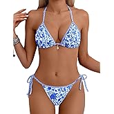 Tainehs Women's Sexy Halter Bikini Set Triangle Top String Swimwear Two Piece Swimsuits Cheeky Bathing Suit