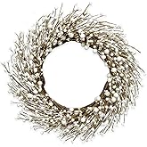 DIYFLORU Artificial Winter Wreaths for Front Door 20 Inches White Wreath Rustic White Berry Twig Wreath for Indoors Porch Windows Wall Outdoor Christmas Celebration