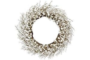 DIYFLORU Artificial Winter Wreaths for Front Door 20 Inches White Wreath Rustic White Berry Twig Wreath for Indoors Porch Windows Wall Outdoor Christmas Celebration