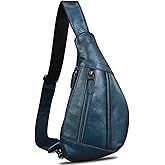 LRTO Genuine Leather Sling Bag for Men and Women Vintage Real Leather Crossbody Chest Bags Backpack Purse for Travel Hiking