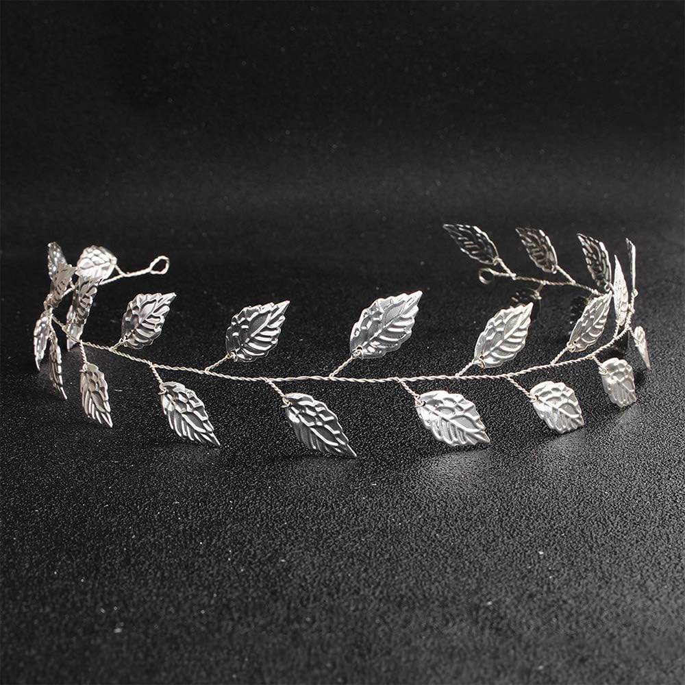Anglacesmade Bridal Headband Leaf Hair Vine for Birde Bridesmaid Leaves Branch Wedding Wreath Prom Party Festival Hair Piece for Women and Girls (Silver) - Image 4