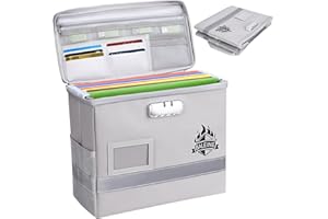 BALEINE Fireproof Document Box with Lock, Portable Fireproof Document Bag Waterproof Fire Proof File Boxes for Documents, File Organizer Box for Important Paperwork (Silver, 12.5''x10.5''x6'')