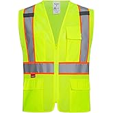 ProtectX Safety Vest for Men Women ANSI Class 2 High Visibility Mesh Reflective Construction Vest with 4 Pockets