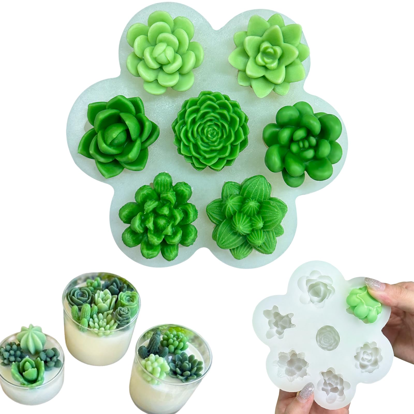 Photo 1 of 7 Pcs Succulent Fondant Molds 3D Silicone Cactus Succulents Leaves Moulds Succulent Plants Resin Molds Grow Plant Cupcake Cookie Baking Decorating Moulds for Summer Birthday Party DIY Candy, White