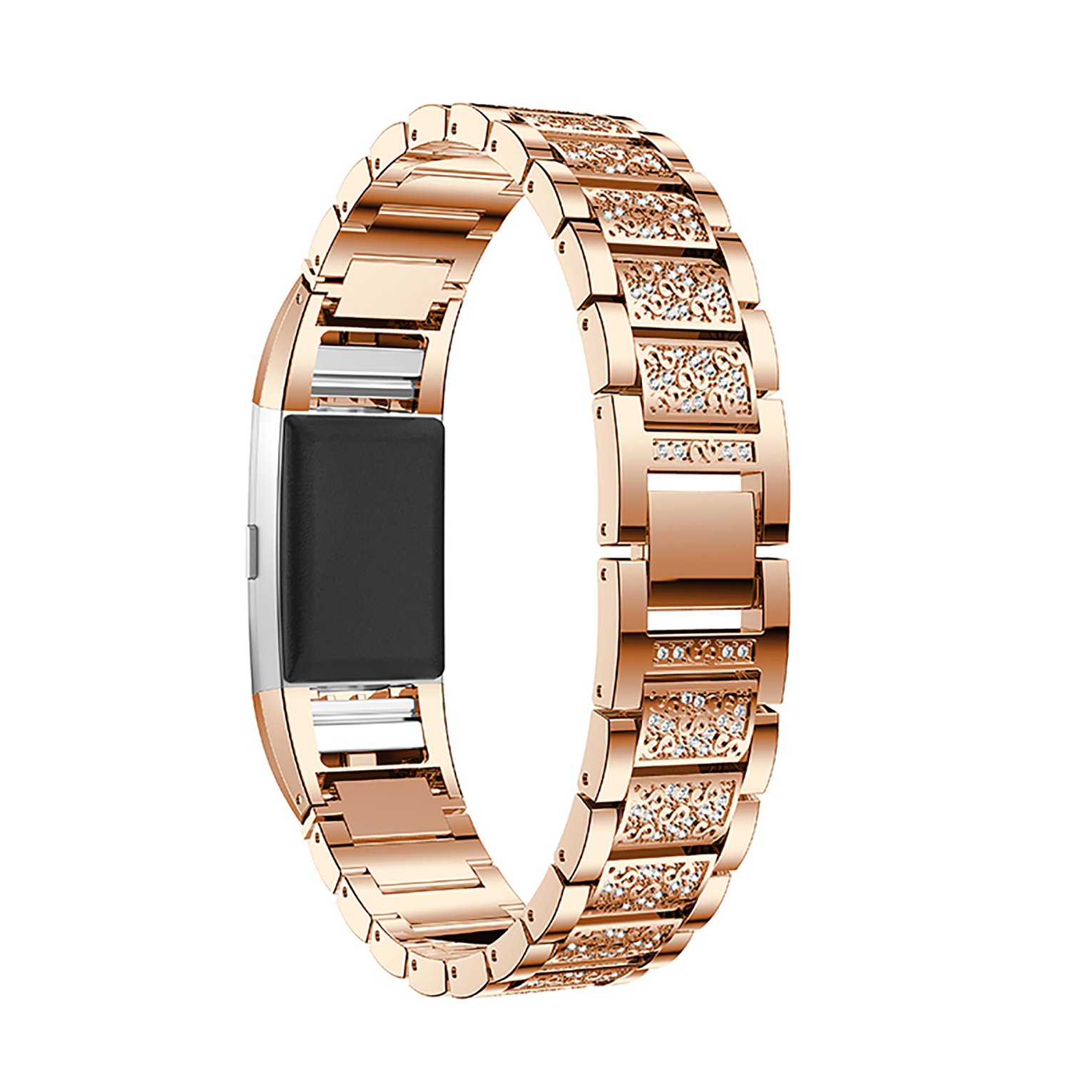 Fitbit Charge 2 Band, iBazal Stainless Steel Watch Band with Crystal Rhinestone Chain Bracelet Replacement Strap for Fitbit Charge 2 - Stylish Rose Gold