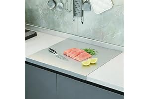 304 Stainless Steel Cutting Board with Juice Groove & Raised Edge – Non-Porous & Easy Clean 15.8x11.8 Inch Kitchen Counter Pl