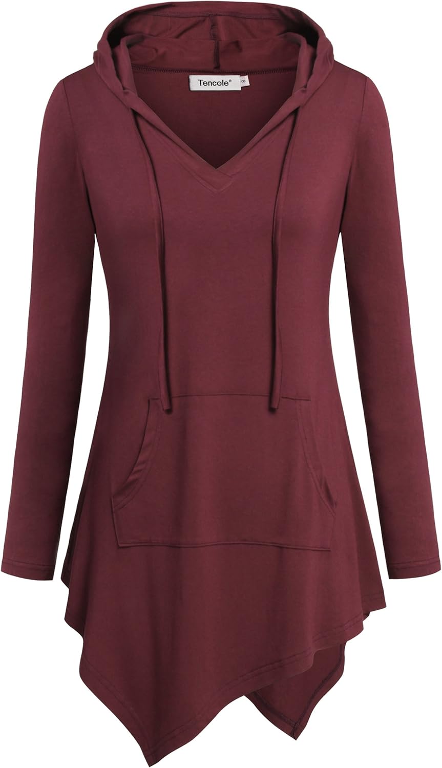 Tencole Women Asymmetrical Hoodie Shirt Long Sleeve Tunic Casual Tops with Pocket