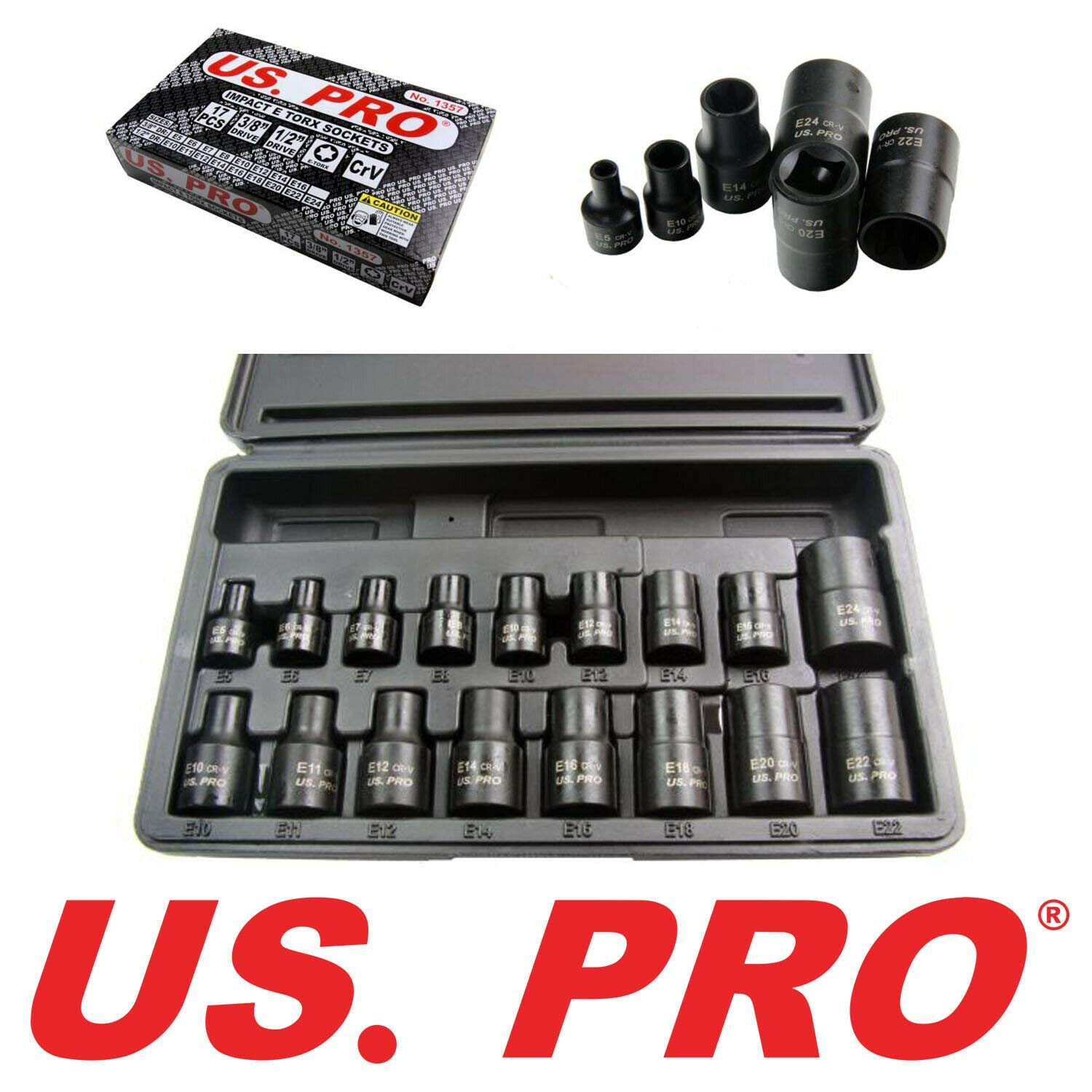 US PRO 17-teiliges E-Torx Schlagschrauber-Set – Robustes Werkzeug Für Profis