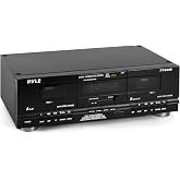 Pyle Home Digital Dual Cassette Deck Media Player Music Recording Device with RCA Cables Switchable Rack Mounting Hardware CrO2 Tape Selector Included 3 Digit Counter - 110V/220V