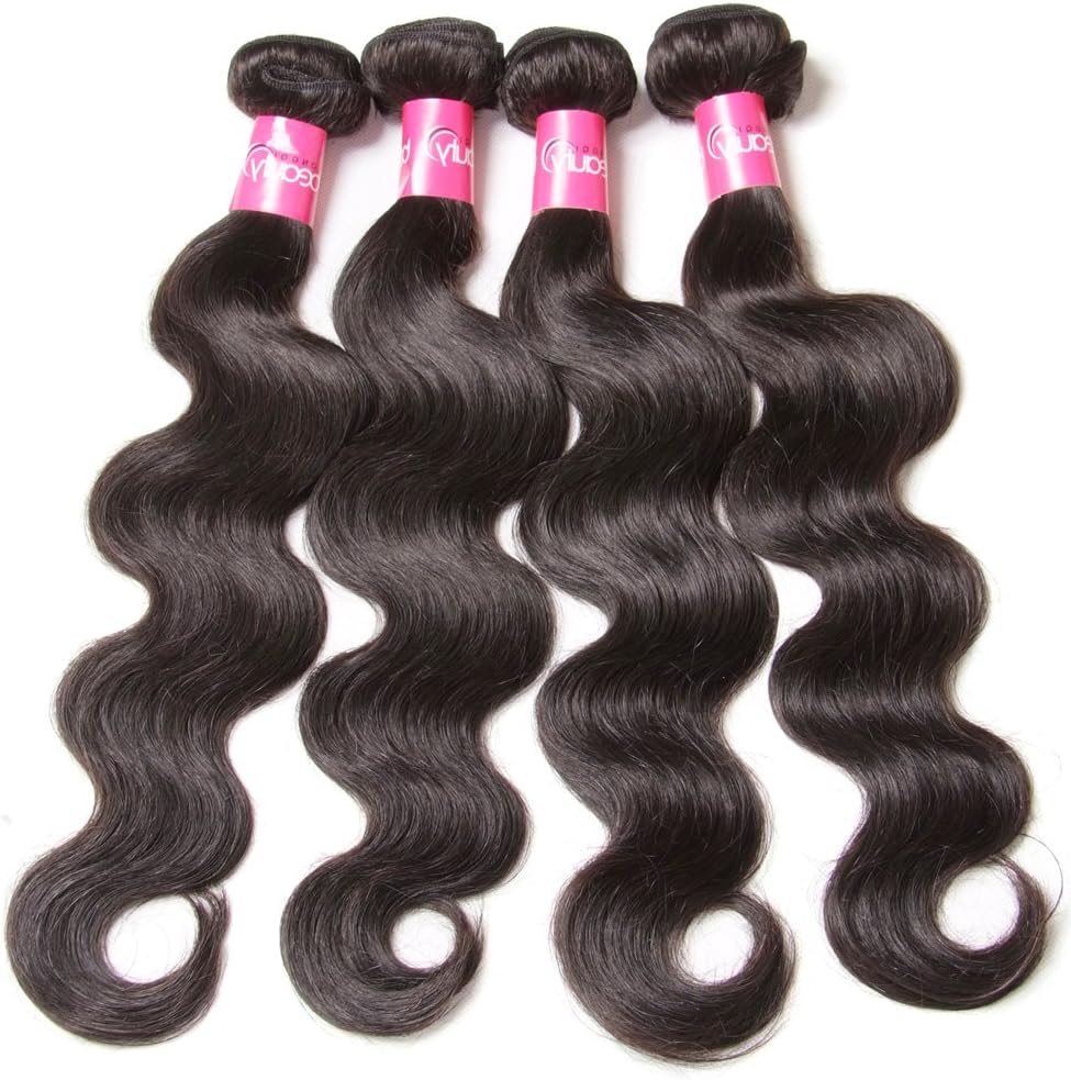 Dinoce Compatible with Longqi Beauty Brazilian Body Wave Virgin Hair 4 Bundles 100% Unprocessed Human Hair Weave Bundles Remy Wavy Wholesale Hair Products(16 18 20 22, Natural Color)