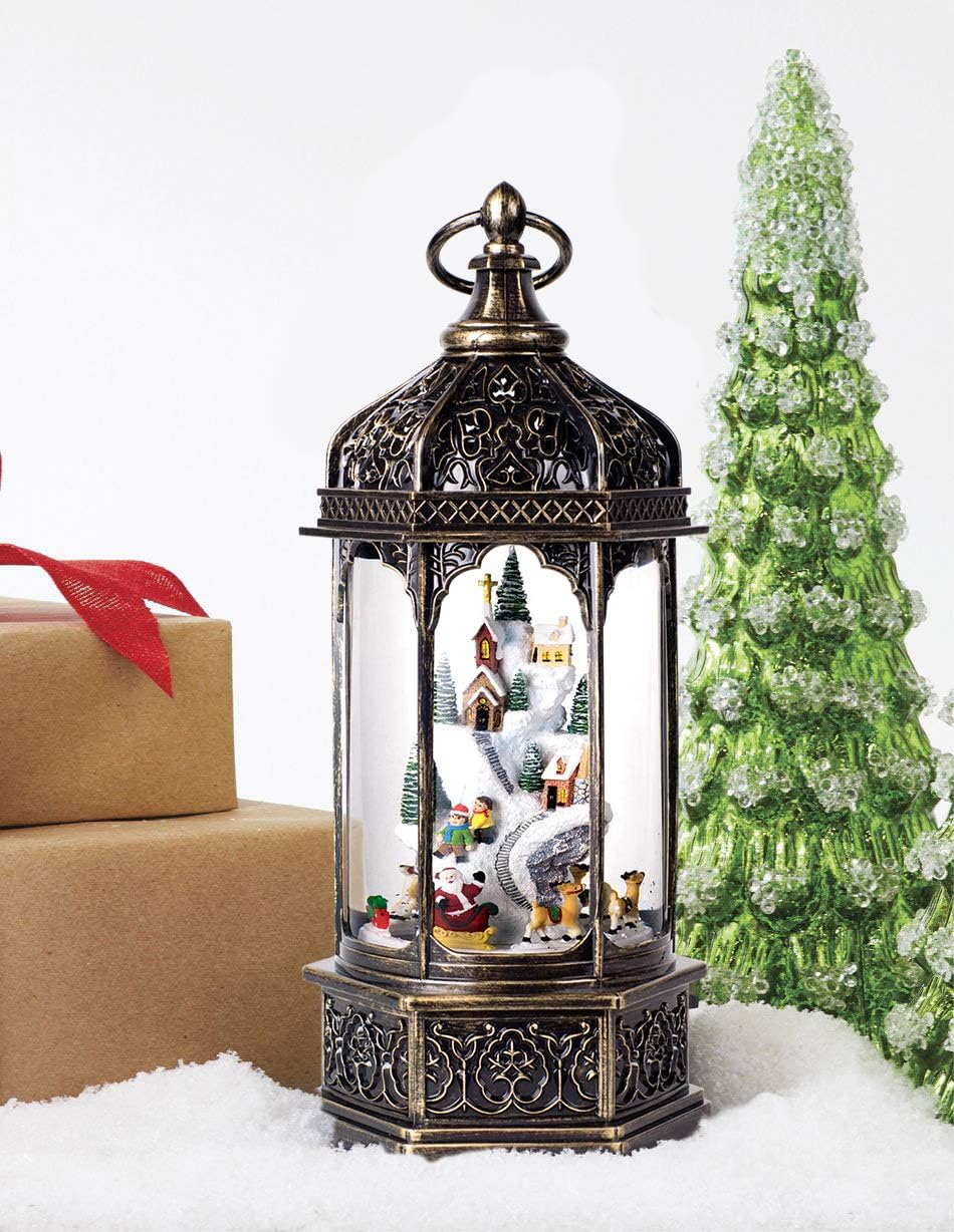 Snow Globes - 12.75'' Rotating Scene Musical Christmas Snow Globe Light Lantern- Snow Mountain Town…