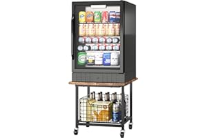 HONGTAMOYA Mini Fridge Stand with Storage, Small Refrigerator Stand with Wheels, Mini Fridge Cabinet-Max Load 300 LBS Heavy Microwave Printer Stand Mini Fridge Cart for Dorm, Apartment, Kitchen, Office (Brown)