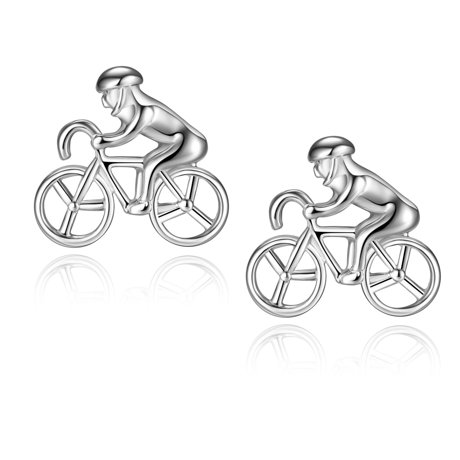 HONEY BEAR Cufflinks for Mens - Racing Bike Bicycle Cyclist Sports for Mens Shirt Wedding Gift (Silver)