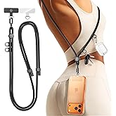 Manna Joy Phone Lanyard Crossbody with 2 Hanging Loops: Metal Buckle Adjustable Skin-Friendly Cell Phone Strap for iPhone Around,Hands-Free Universal Anti Theft Neck Lanyards For Outdoor Travel,Black