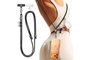 Manna Joy 2-in-1 Multi-Function Phone Lanyard with 2 Hanging Loops for Keys & Earbud Case, Premium Metal Buckle, Anti-Theft Crossbody Strap for All Phones, for Women and Men, Black
