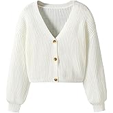 Floerns Girl's Button Up Cardigan Sweater V Neck Long Sleeve Loose Crop Sweaters