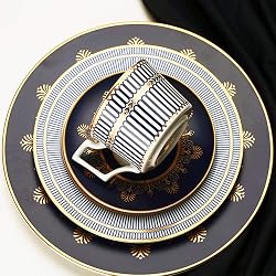 Breeze 4 Piece Neoclassical Style Bone China Navy and White 24K Gold Painted Western Dinnerware Set
