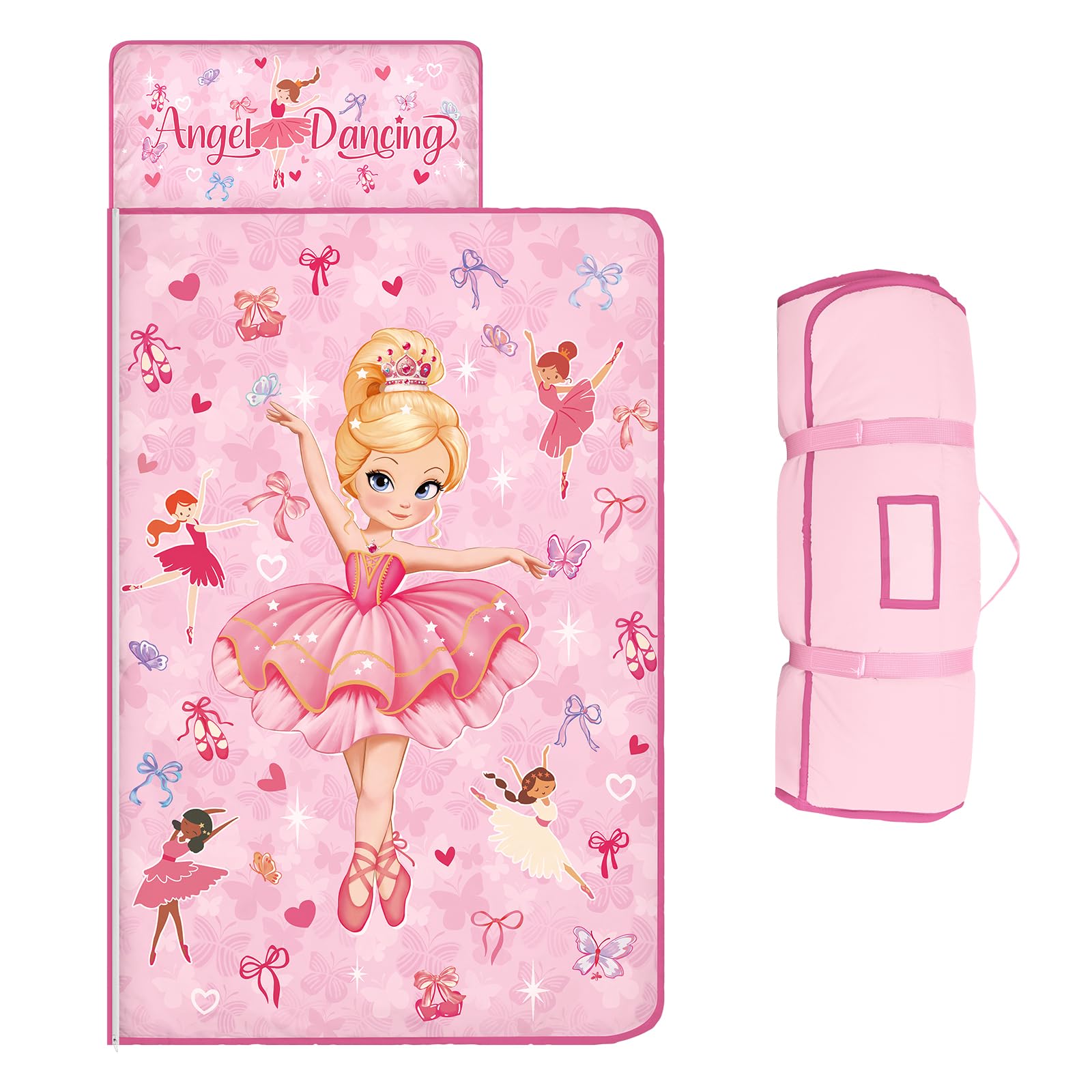 Kids Sleeping Bag,Nap Mat with Removable Pillow and Blanket,Warm Toddler Slumber Bag 150x60cm for Toddlers Boys Girls, Roll Up Kids Sleeping Mat for Bedroom Daycare Kindergarten,Princess — image 1