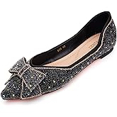 LiupanUp Women's Pointed Rhinestone Flat Shoes Glitter Flowers Wedding Comfortable Dress Shoes