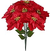 ZYZEV Poinsettias Artificial Christmas Flowers 9.8" Large Heads 6 Pack 16.9" Bouquet Red Faux Velvet Flower for Xmas Tree Home Christmas Decorations