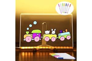 CORPOWER Acrylic Dry Erase Board with Light, LED Note Board with Colors,11.8 X 7.9” Light up Dry Erase Board with Adjustable Stand Glow Memo Creative Rewritable Message Board DIY Painted Light Board