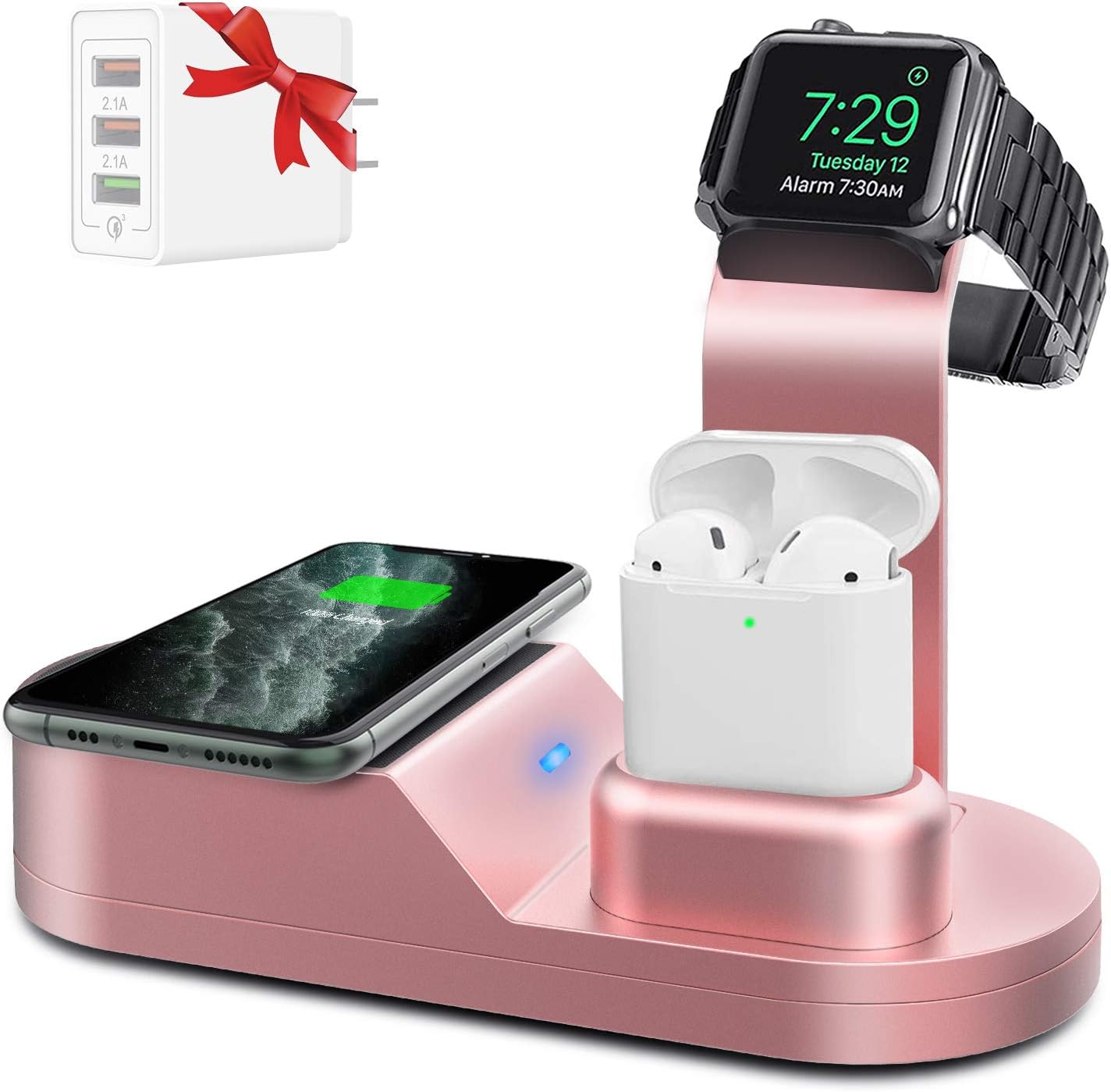 Yestan Wireless Charger for Apple Watch Stand Compatible with iPhone 11 11 pro 11 pro max X XS XR Xs Max and Apple Watch Series 5 4 3 2 1 Airpods and Airpods Pro with Wireless Charging case-Rose Gold