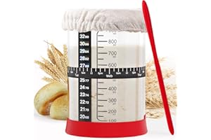 INFF Sourdough Bread Starter Kit- 34 oz Large Capacity Sourdough Starter Jar with Natural Kitchen Sponge for the Perfect Sour Dough Bread & Sourdough Starter Kit- Sourdough Bread Baking Supplies (Red)