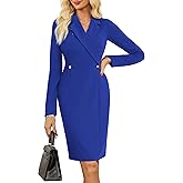 GRACE KARIN Work Dresses for Women 2025 Long Sleeve Business Dress Elegant Wrap Church Office Sheath Dress with Pockets
