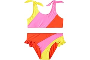 ADXSUN Toddler Girls Swimsuit Color Block Swimwear Kids Two Piece Bathing Suits Bowknot Beach Bikini Set