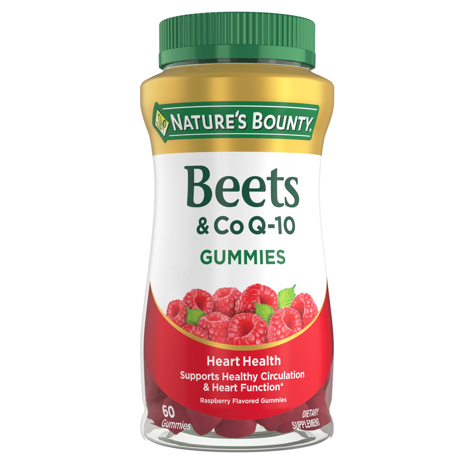 Nature’s Bounty Beets & Co Q-10 Gummies for Heart Health, Coenzyme Q10, Beet Root Extract, Supports Healthy Circulation and Heart Function, Cellular Energy Production, Raspberry Flavor, 60 Gummies
