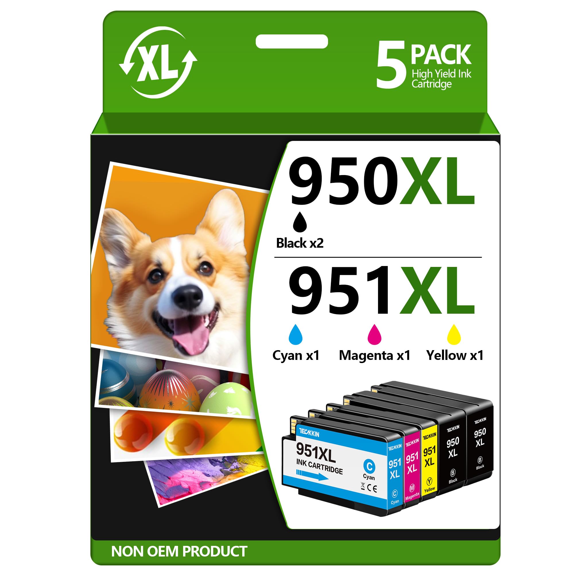 Photo 1 of 950XL 951XL Combo Pack High Yield 5-Pack Compatible for HP 950 951 Ink Cartridges Combo Pack Work with HP OfficeJet Pro 8600 8610 8620 8100 8630 8660 8640 8615 76DW 251DW (3 Color 2 Black)