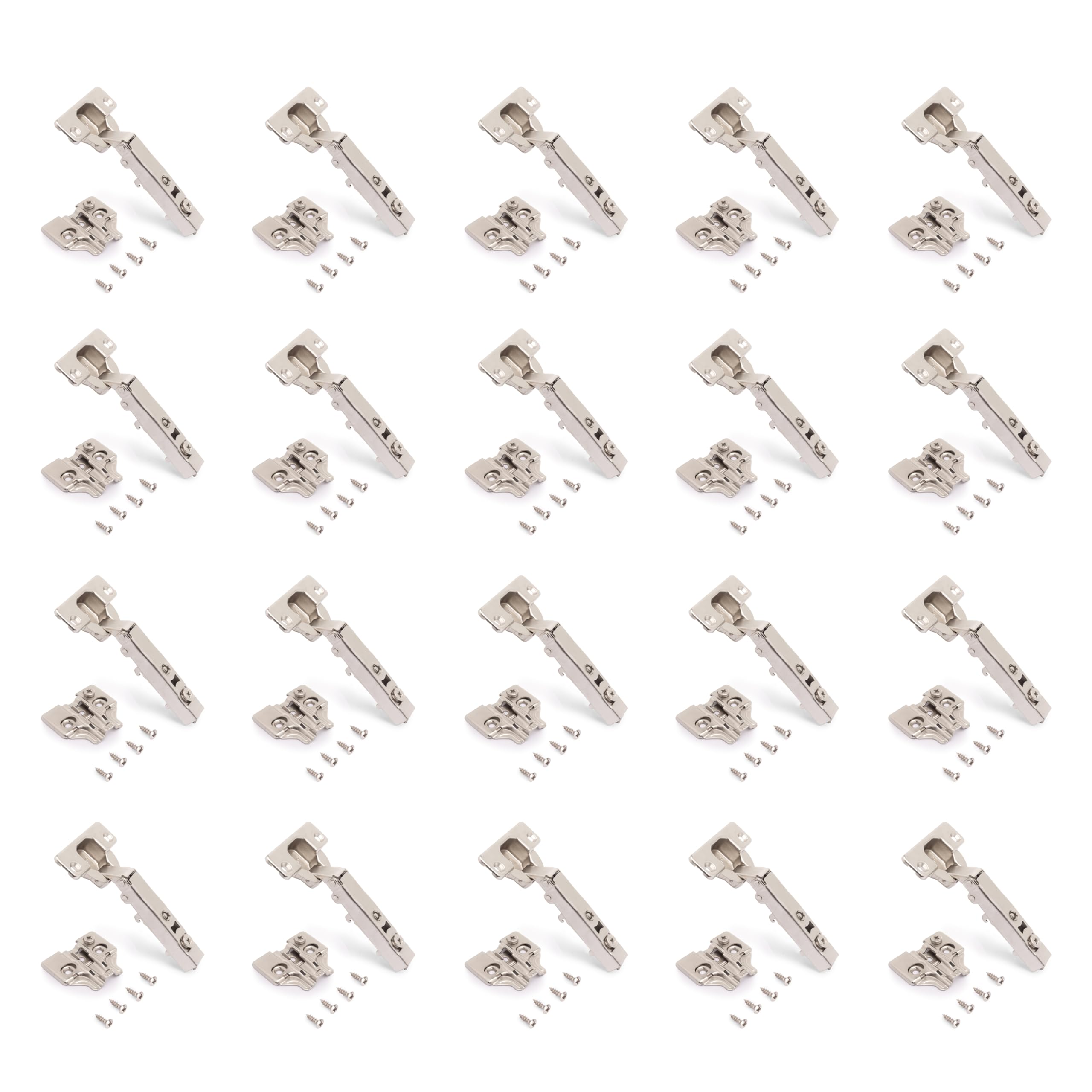 Emuca - Straight Hinge kit X92N with Supplement, Screw-on Supplement, Opening Angle 105⁰. Nickel-Plated, Steel, 20 pcs.