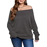 SOLY HUX Women's Plus Size Sweater Off Shoulder Long Sleeve Fall Sweaters Loose Lightweight Pullover Tunic Tops