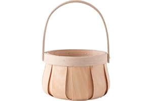 Vintiquewise Small Round Natural Woodchip Wooden Decorative Storage Basket with Handle