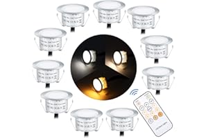 SMY Lighting Recessed LED Deck Light Kits with Remote Control, 10 Pack Dimmable Deck Lighting IP67 Waterproof 12V Outdoor LED Decking Stair Light 3 Color Changing for Yard,Garden,Patio,Stair Décor