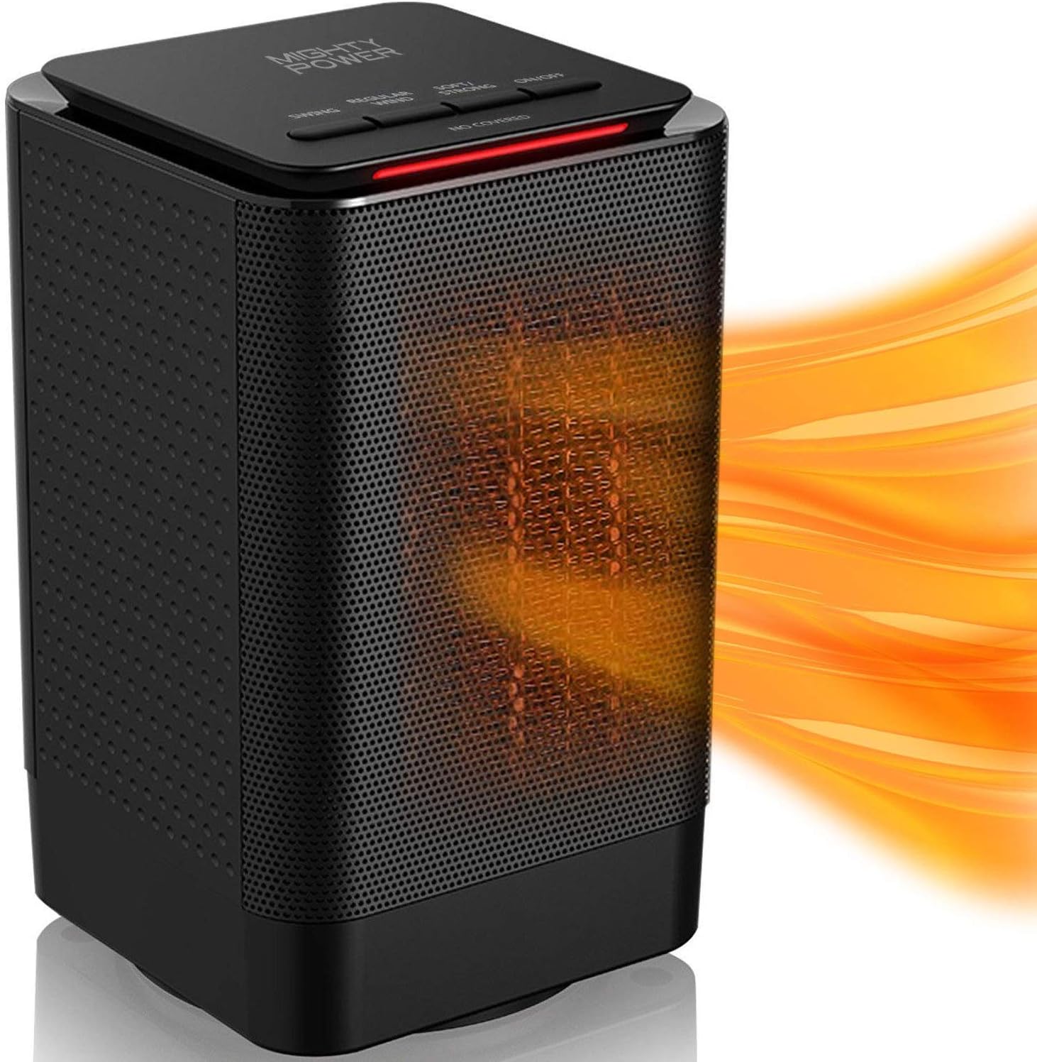 Mighty Power Compact Personal Space Heater with Fan, 950 Watts of Heat, Mini Design, Ultra Quiet, Great for Home, Office, Tip-Over and Overheat Protection, 90 Degree Oscillation, Black 5x5x8 Inches
