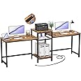 Unikito Double Desk with Power Outlet, 2 Person Desk with Open Storage Shelves and Printer Stand, Computer Desk for Home Office Desk, Long desk, Gaming Computer Desk, Writing Study Table, Rustic Brown